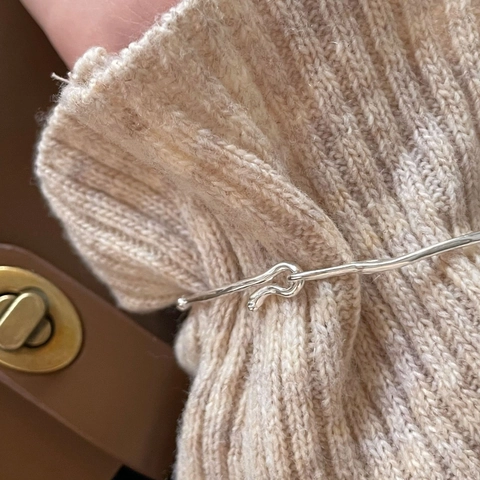 Unregelmäßiges Armreif Aus 925 Sterling Silber Mit Organischer Textur Minimalistischer Schmuck Im Zweigstil Mit Verschluss