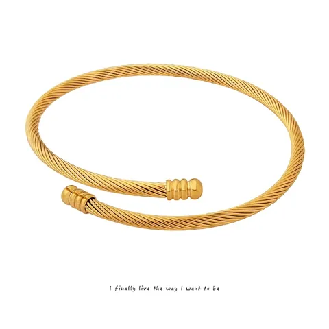 Twisted Cable Open Cuff Bracelet Titanium Stainless Steel 18K Gold Plated Minimalist Elegant Fashion Jewelry