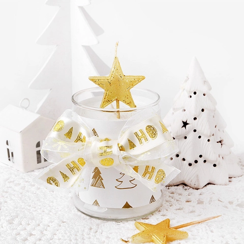 Nastro Di Natale Poliestere Raso Stampato Foglia Oro Lettera HO HO HO Confezione Regalo Fai Da Te Decorazione Festa
