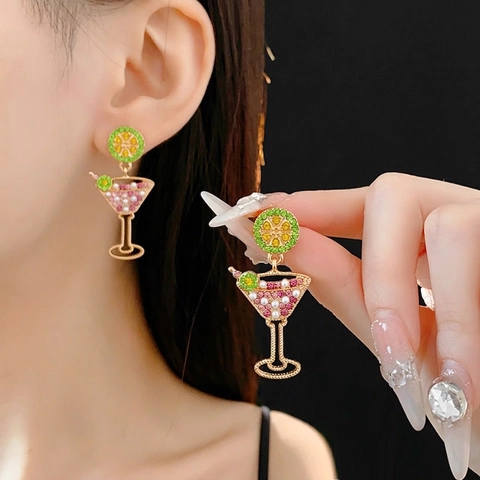 Pendientes Vintage De Copa De Cóctel Con Imitación De Perla Artificial Diamantes De Imitación Y Silver Earring Post Joyería Creativa