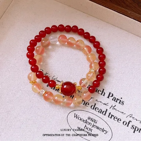 Neuchinesischer Stil Rote Achat Perlen Armband Mit Zirkon Kupfer Accessoires Für Damen Vintage Luxus Schmuck