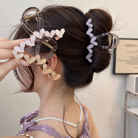 Pinzas Para El Cabello Elegantes Con Forma De Corazón Acrílico Brillo Dulces Corazones 3D Accesorios De Estilo Para Mujeres