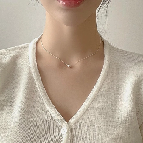 925 Sterling Silber Halskette Mit Poliertem Rundem Perlenanhänger Minimalistischer Einfacher Stil Schmuck Für Damen