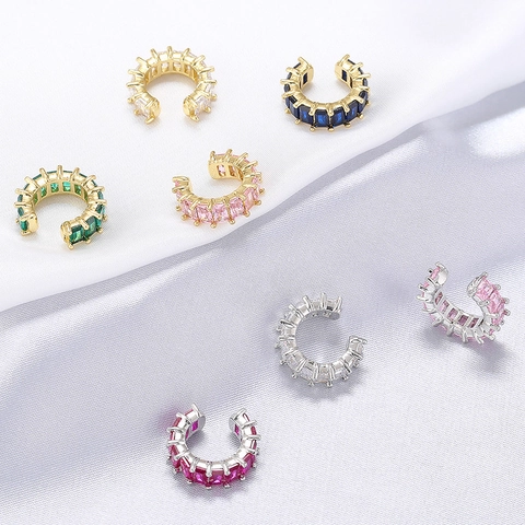Ear Cuffs Geométricos en T con Micro Incrustaciones de Circonia Sin Agujero de Cobre Chapado en Oro Joyería de Moda para Mujer
