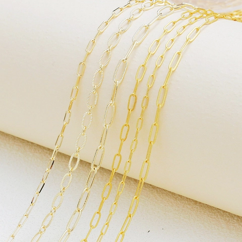 Paperclip Chain Link 18K Gold Plated Copper Oval Textured DIY Jewelry Making Handmade Accessories Semi-Finished