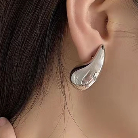 Stainless Steel Water Drop And Croissant Hoop Earrings 18K Gold Plated Twisted Ribbed Geometric Studs For Women