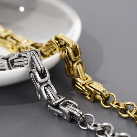 Bracciale A Catena Bizantina In Acciaio Inossidabile Gioielli Stile Industriale Retrò Uomini Unisex Accessorio Hip Hop Chiusura A Aragosta Etichetta Rotonda