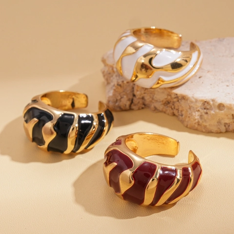 Geometric Irregular Wave Texture Alloy Enamel Open Rings For Women Minimalist Adjustable High End Finger Hand Jewelry