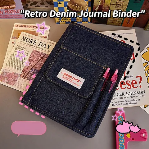 Vintage American Style Denim Journal Binder Notebook Refillable Cloth Cover With Functional Pocket And Pen Loop