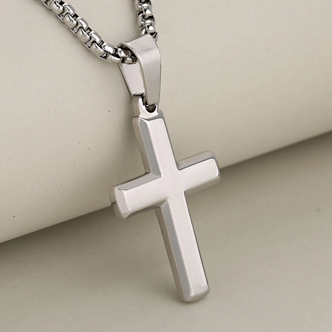 Collar Con Colgante De Cruz Minimalista De Acero Inoxidable Con Cadena De Caja Joyas De Moda Pulidas Para Hombres Mujeres
