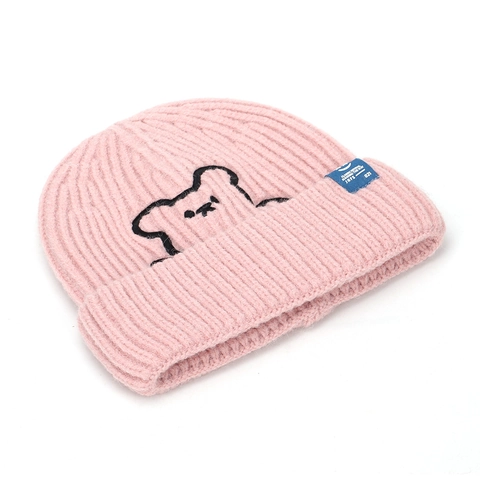 Knitted Beanie Hat With Bear Embroidery Acrylic Warm Cuffed Winter Skull Cap For Men And Women Minimalist Soft