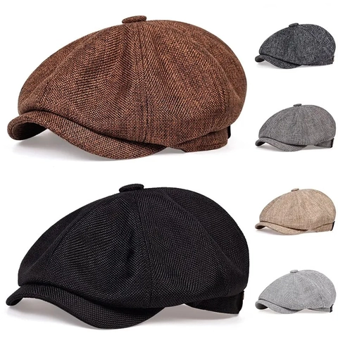 Coppola Vintage Da Uomo Lino Cotone Traspirante Cappello Ottagonale Retrò Pittore Gatsby Ivy Cabbie Berretto Leggero Estate
