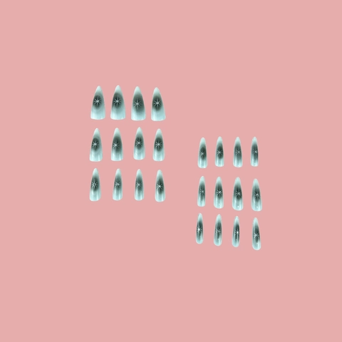 Uñas Postizas Largas Stiletto Negro Gris Degradado Patrón Estrella Diamantes Imitación Estilo Y2K