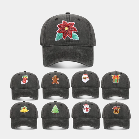 Christmas Baseball Cap Washed Cotton Distressed Embroidered Santa Reindeer Gingerbread Man Peaked Sun Hat For Men Women