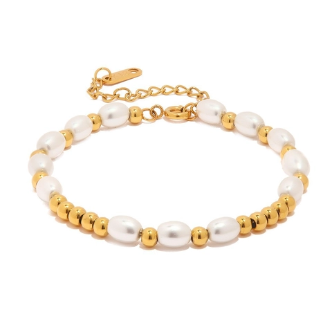 Bracciale Di Künstliche Perle In Acciaio Inossidabile Placcato Oro 18K Impermeabile Elegante Gioielli Di Moda Per Donna