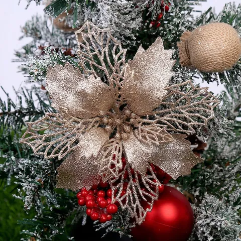 Fiori Di Natale Artificiali Glitterati Stella Di Natale In Maglia Cava Ornamenti Per Alberi Luccicanti Decorazione Per Feste Festive Arredamento Per Ghirlande