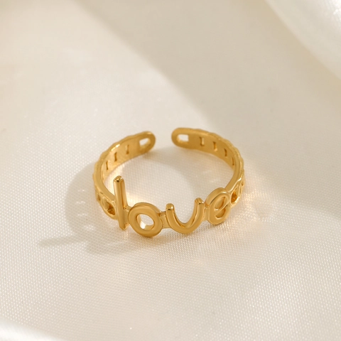 Anillo De Letras LOVE De Acero Inoxidable Ajustable Abierto Hueco Chapado En Oro De 18K Joyas De Moda Para Mujer
