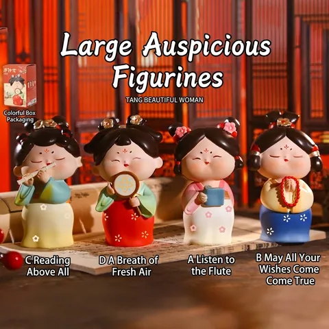 Ancient Chinese Lady Figurines Resin Q Version Tang Dynasty Girl Statue Desktop Decor Cute Art Ornament