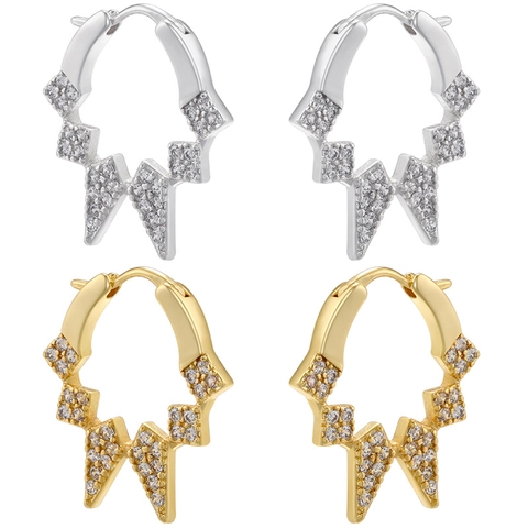 Orecchini a Cerchio Geometrici a Rombo per Donna in Rame con Zirconia Incastonata Design a Zigzag Moderno Stile Ins Gioielli alla Moda Oro Argento