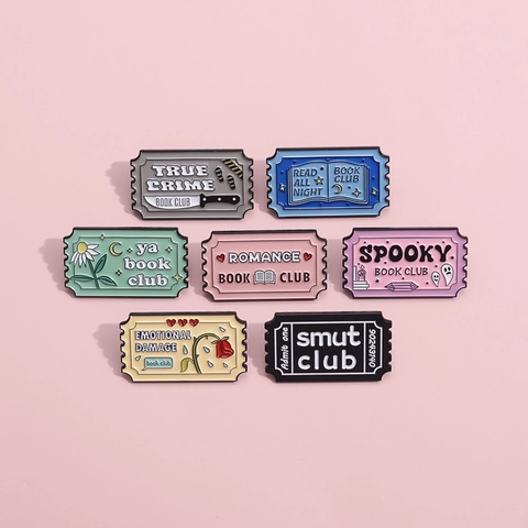 Creative Ticket Shape Enamel Pin Set Book Club Genre Brooches Mystery Romance Horror Alloy Lapel Pins For Readers Gift
