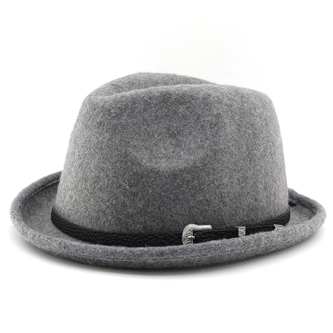 Fedora Hat Polyester Felt Retro Wide Brim With Faux Leather Band And Silver Engraved Buckle Vintage British Style Unisex