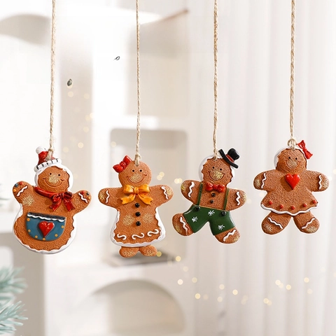 Christmas Hanging Ornaments Resin Santa Claus Snowman Gingerbread Man Xmas Tree Decor Holiday Party Home Decorations