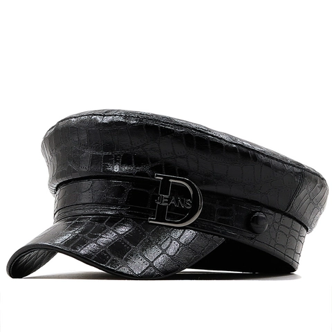 Cappello Militare Da Donna In Ecopelle Coccodrillo Retro Cappello Newsboy Con Fibbia Lettera D Berretto Piatto