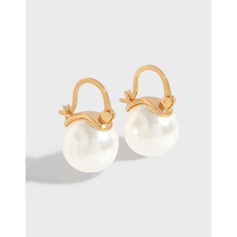 Eleganti Orecchini a Cerchio in Argento Sterling 925 con Perla Artificiale Retrò Minimalista Oro Champagne per Donna Gioielli