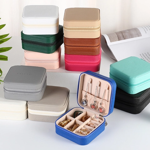 Boîte à Bijoux Portable en Cuir PU Voyage Mini Organisateur de Rangement de Bijoux Étui de Présentation à Fermeture Éclair Pour Bagues Boucles d'Oreilles Colliers