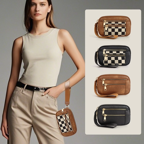 Portefeuille De Poignet En Cuir PU Portable Porte Monnaie Multi Poches Avec Fenêtre D Identité Transparente Pour Femmes