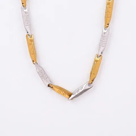 Halskette Aus Titan-Edelstahl Vergoldet Geometrisches Mäander-Muster Graviert Minimalistischer Punk-Schmuck Für Unisex