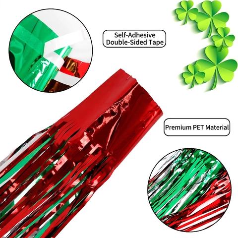 Tenda a Frange Metalliche Rosso Argento Verde Lametta per Decorazione Festa di San Patrizio Natale Sfondo Streamer per Eventi Photobooth