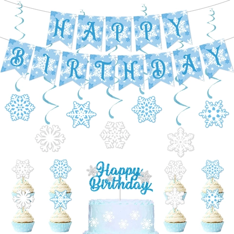 Decorazioni Per Feste Di Compleanno Con Fiocchi Di Neve Banner Di Carta Decorazioni Per Torte Spirali Appese Blu Bianco
