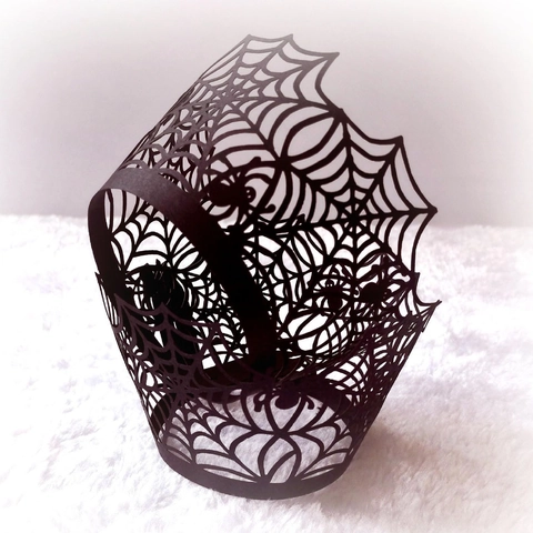 Halloween Spinnennetz Lasergeschnitten Cupcake-Manschetten Hohl Karton Kuchendekoration Für Halloween Themenparty Zubehör
