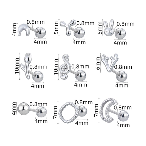 Stainless Steel Ear Cartilage Piercing Studs Screw Back Moon Star Rabbit Musical Note Minimalist Jewelry For Women