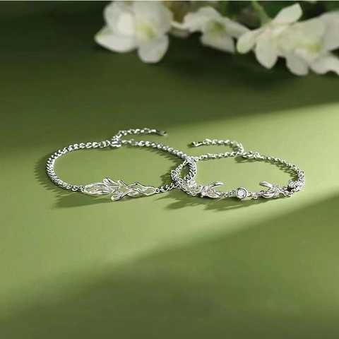 Pulseras De Pareja Muerdago Cobre Circonita Cubica Diseño Hoja De Vid Joyeria De Lujo Minimalista Hombre Mujer