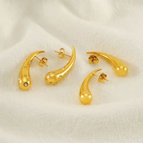 Pendientes De Gota De Agua Oro 18K Acero Inoxidable Strass Modernos Pulidos Para Mujeres Accesorios Elegantes