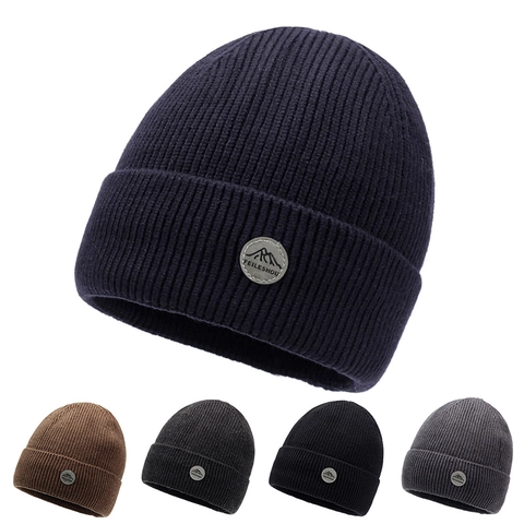 Men's Knitted Beanie Hat Winter Warm Fleece Lined Ribbed Knit Cuffed Skull Cap Outdoor Casual Solid Color