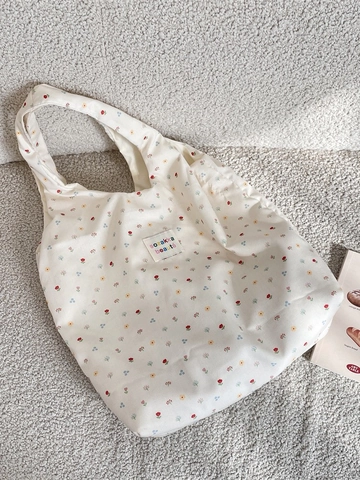 Zoete Schoudertas Met Bloemenprint Dames Grote Capaciteit Polyester Handtas Literaire Modieuze Okseltas Veelzijdig Tas