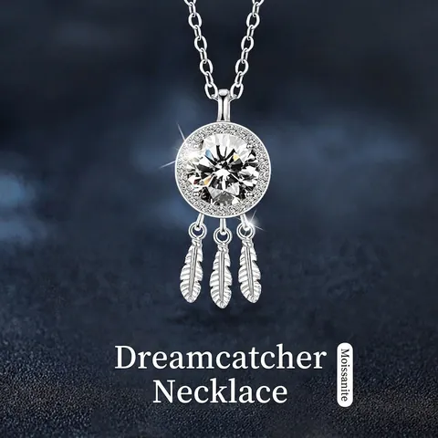 Collana con Ciondolo Acchiappasogni in Argento Sterling 925 Moissanite Gioielli con Catena a Clavicola con Piume di Moda