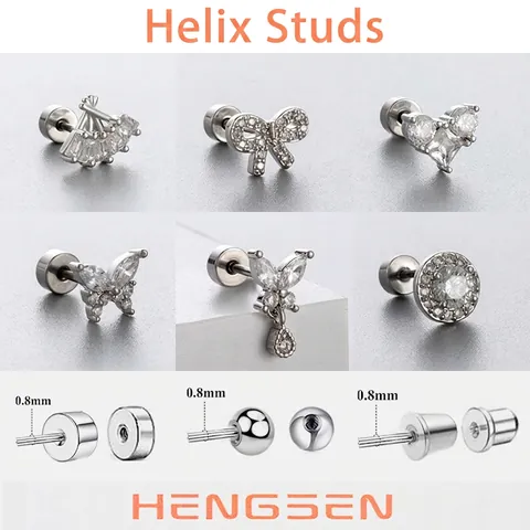 Titanium Steel Helix Stud Earrings Sparkly Cubic Zirconia Bow Heart Butterfly Shapes Flat Screw Back Jewelry For Women