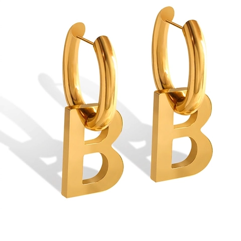 Orecchini a Cerchio Metallici Lettera B per Donna in Acciaio al Titanio Placcato Oro Gioielli a Personalità Geometrica Esagerata