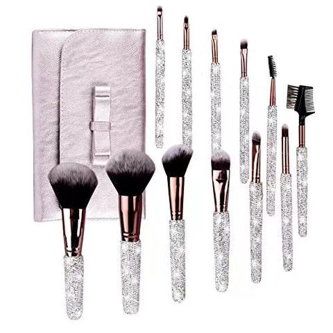 Professionele Strass Make-up Borstel Collectie Fonkelend Aluminium Handvat Synthetische Vezel Poeder Blush Oogschaduw Borstels Assortiment