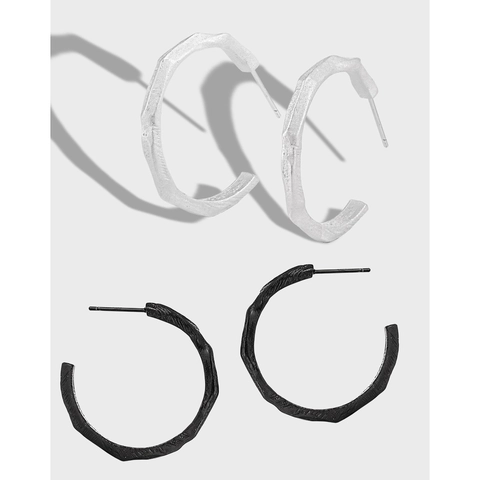 Orecchini A Cerchio Geometrici Irregolari In Argento Sterling 925 Texture Roccia Gioielli Stile Minimalista Donna