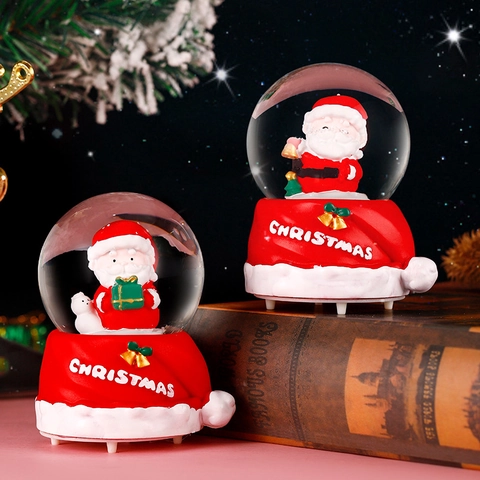 Bola De Nieve De Navidad LED Iluminada Decoración De Escritorio Resina Vidrio Papá Noel Muñeco De Nieve Regalo De Vacaciones De Invierno Luz Nocturna