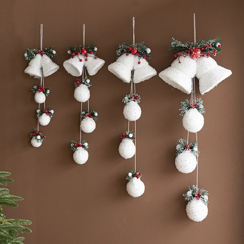 Guirnalda De Campanas De Navidad Colgantes Con Luces LED Decoración Festiva Plástico Metálico Flocado Para Pared Puerta Árbol
