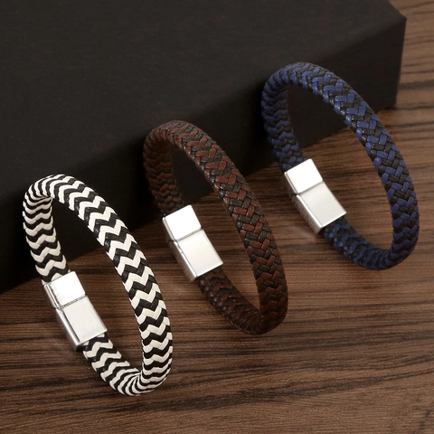 Bracciale In Pelle Intrecciata Fibbia Magnetica In Lega Cordino Intrecciato Retro Moda Semplice Bangle Per Uomini Donne Unisex