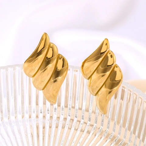 Angel Wing Earrings 18K Gold Plated Stainless Steel Geometric Irregular Wave Leaf Design High End Jewelry For Women