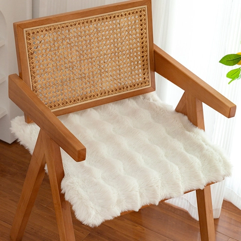 Faux Rabbit Fur Chair Seat Cushion Wave Texture Thickened Warm Soft Plush Pad For Office Dining Home Decor