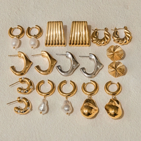 Pendientes De Moda De Acero Inoxidable Con Perla Artificial Irregular Y Circón Joyas Geométricas De Aro Para Mujer